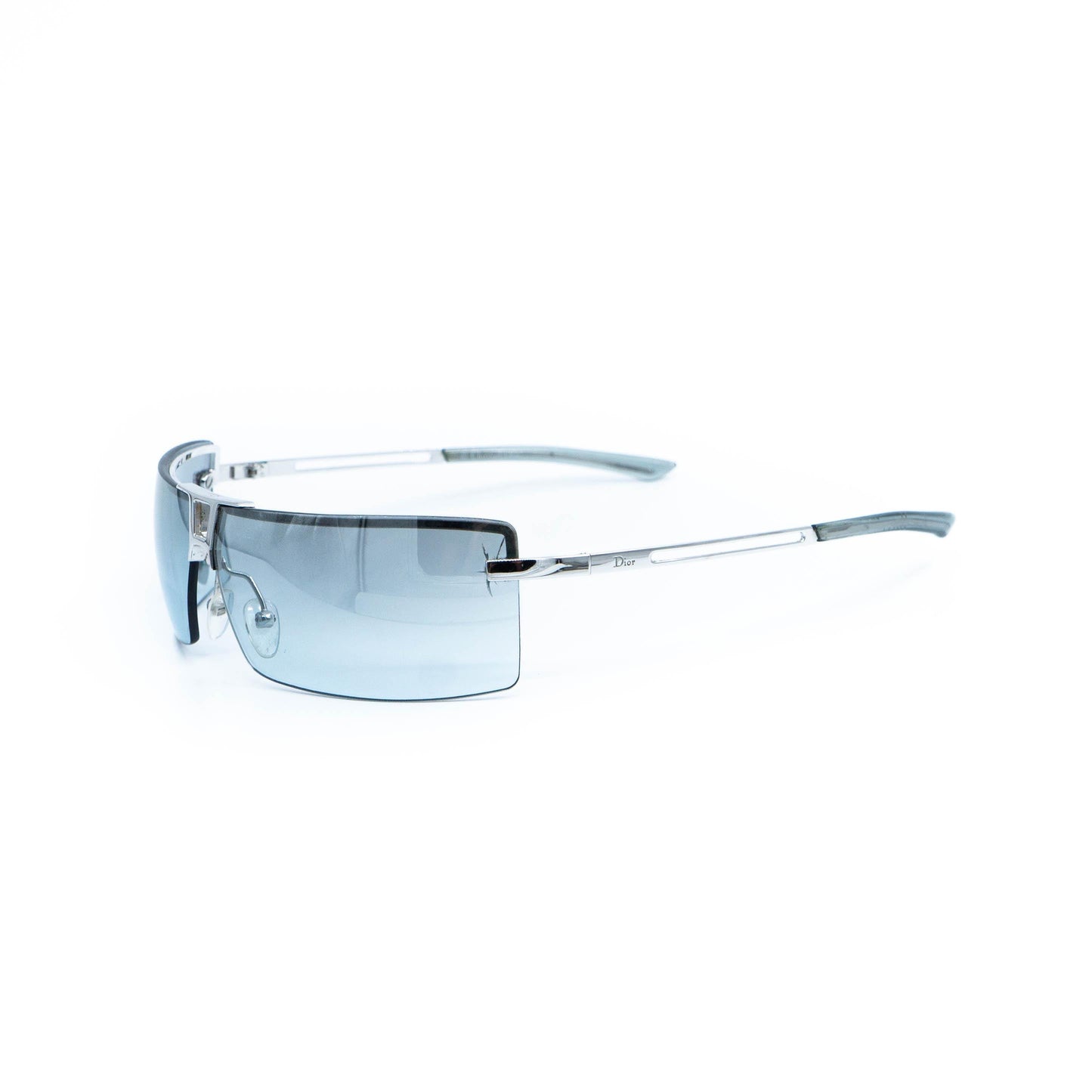 Christian Dior STUNT blue silver rimless vintage sunglasses front view
