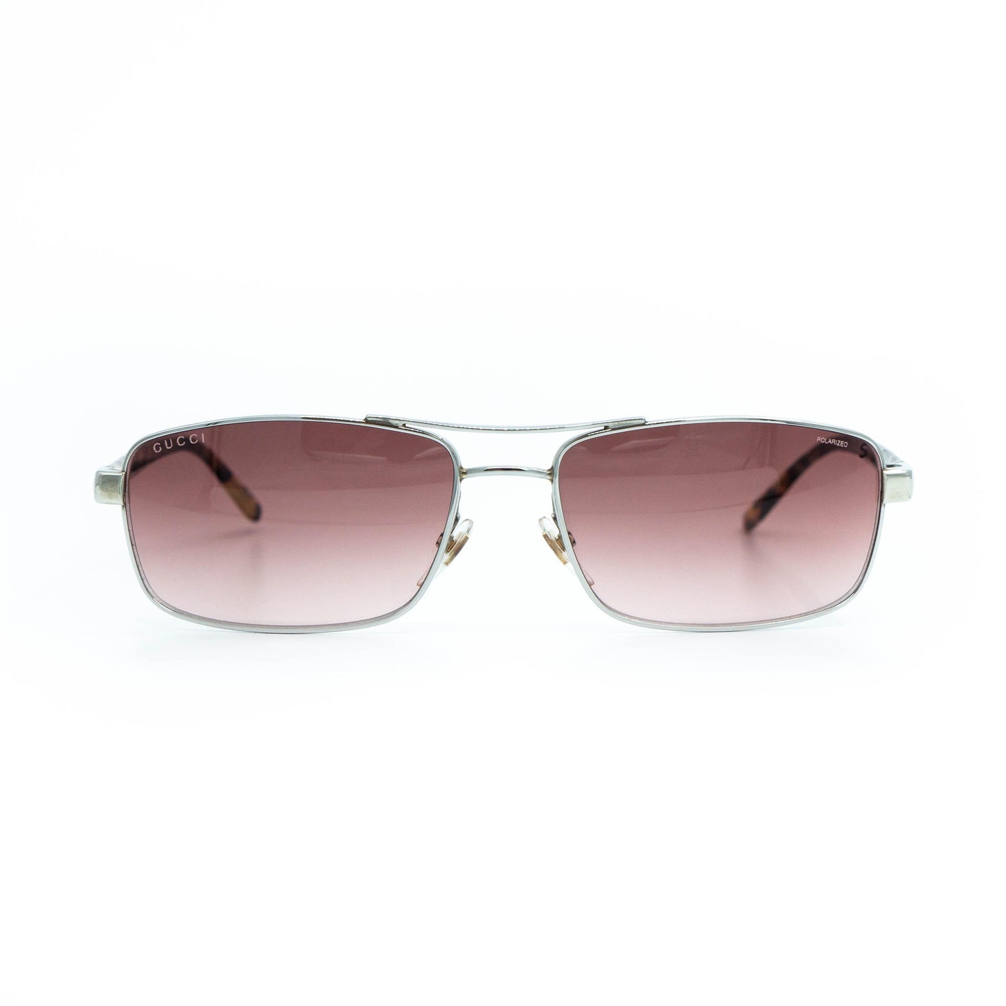 Gucci silver brown rectangular sunglasses front view