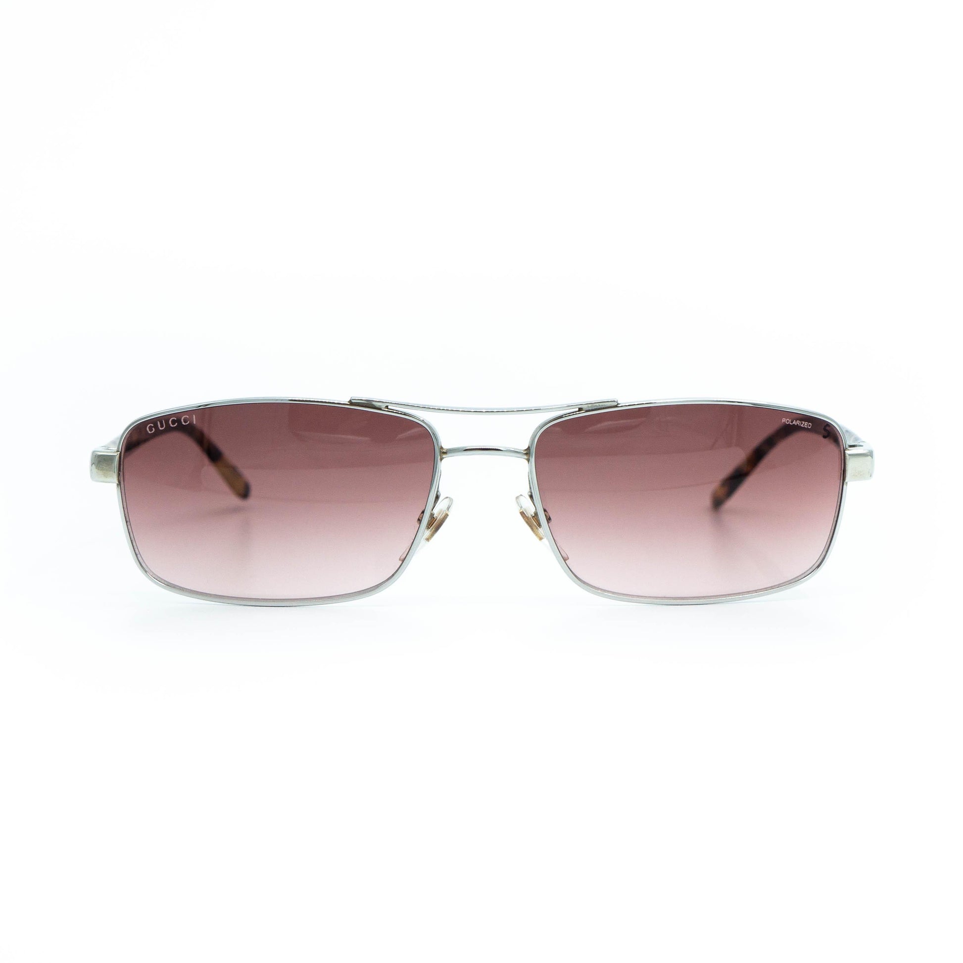 Gucci silver brown rectangular sunglasses front view