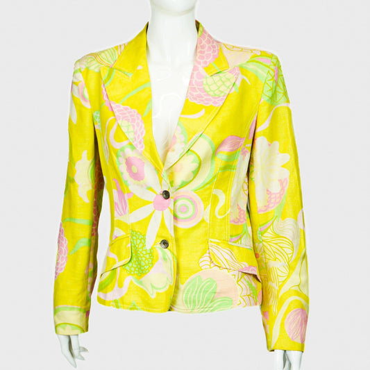 DOLCE GABBANA Retro Floral Yellow Blazer Jacket Vintage 90s