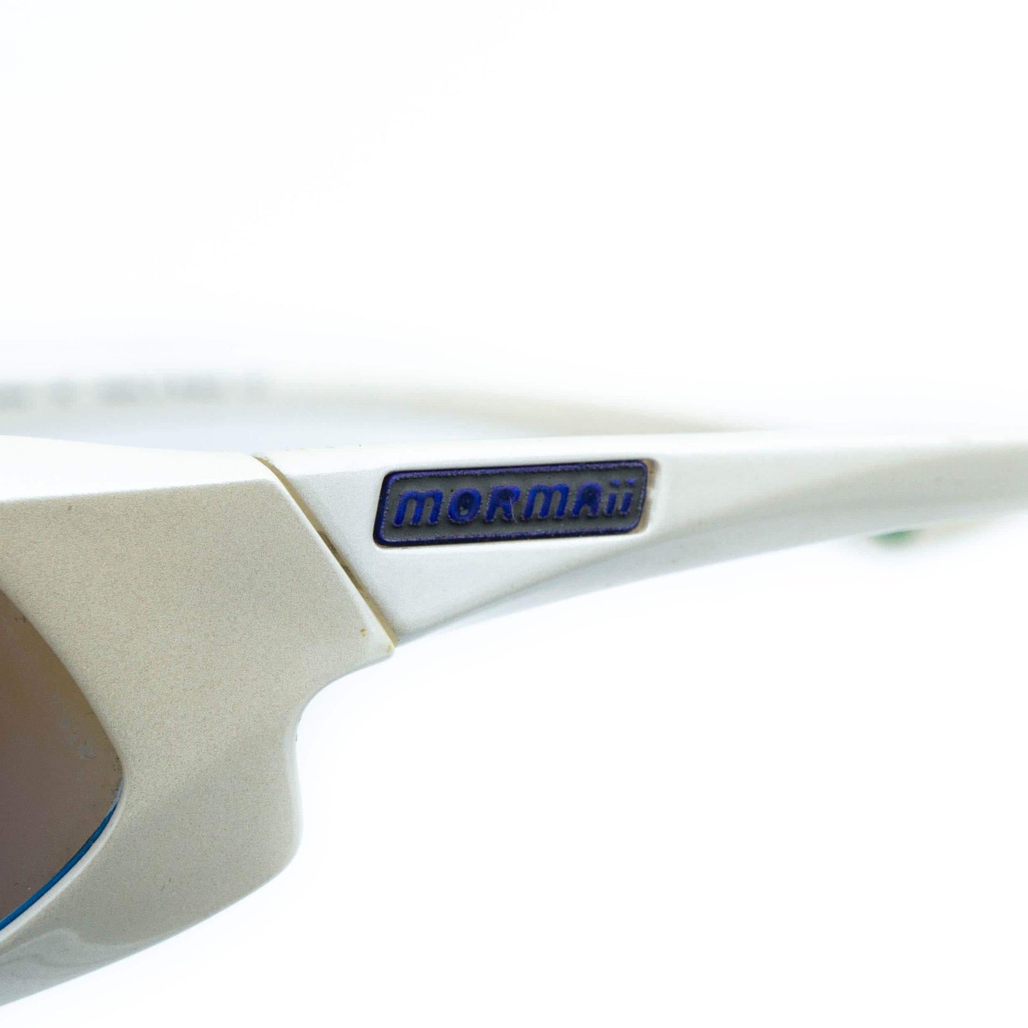 Detail of temple with Mormaii logo and aerodynamic design