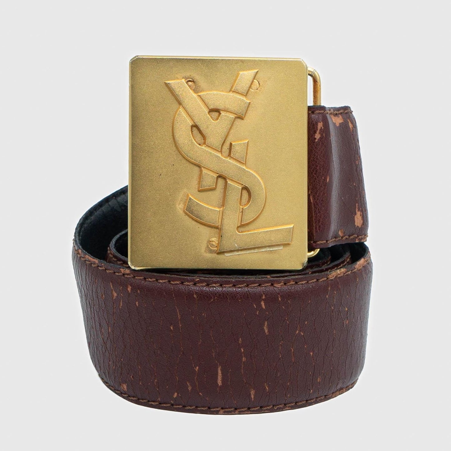 Yves Saint Laurent Gold Brown Leather Belt 70/28 Vintage 90s