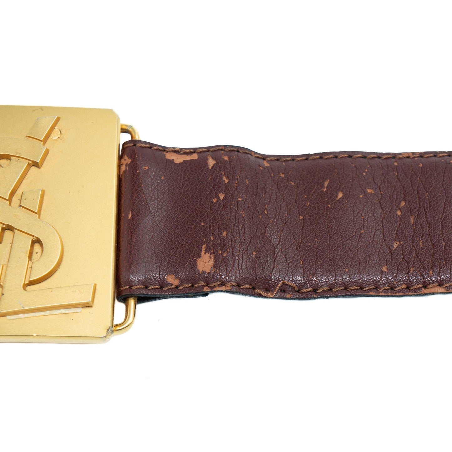 Yves Saint Laurent Gold Brown Leather Belt 70/28 Vintage 90s