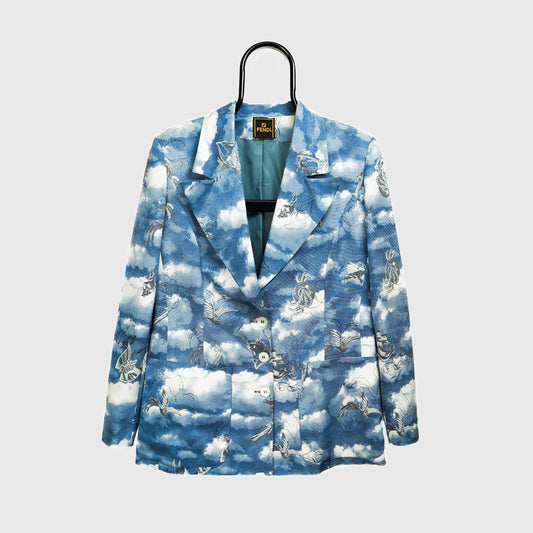 FENDI Women Blazer Jacket Blue Sky Clouds Vintage 90s 00s