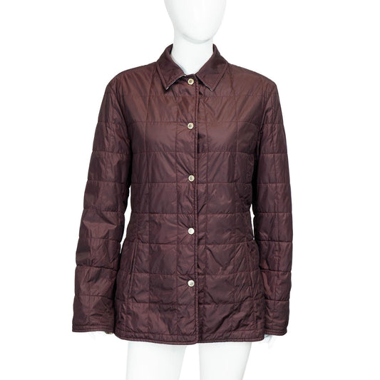 BURBERRY Check Women Quilted Jacket Burgundy Vintage 90s 00s