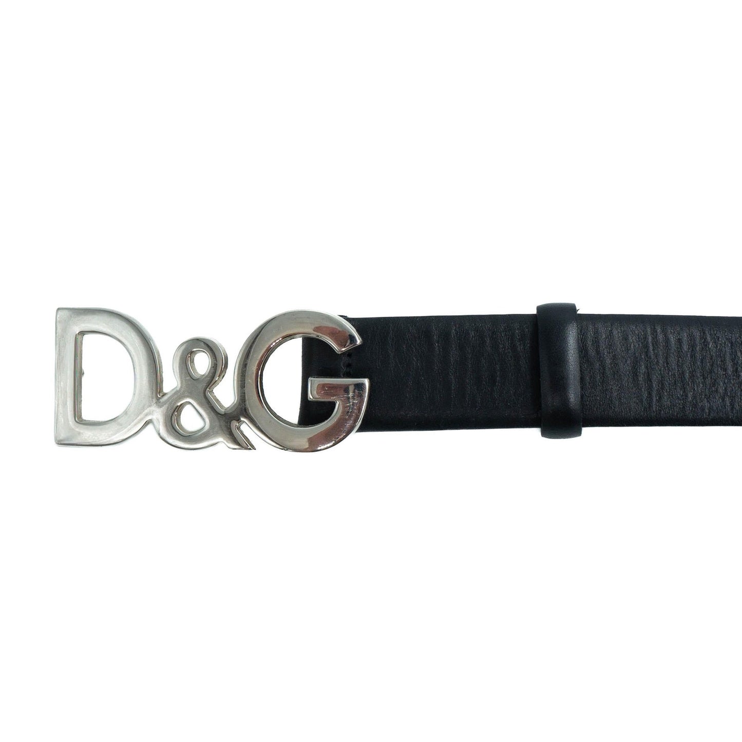 DOLCE & GABBANA Silver DG Buckle Black Belt Vintage 00s