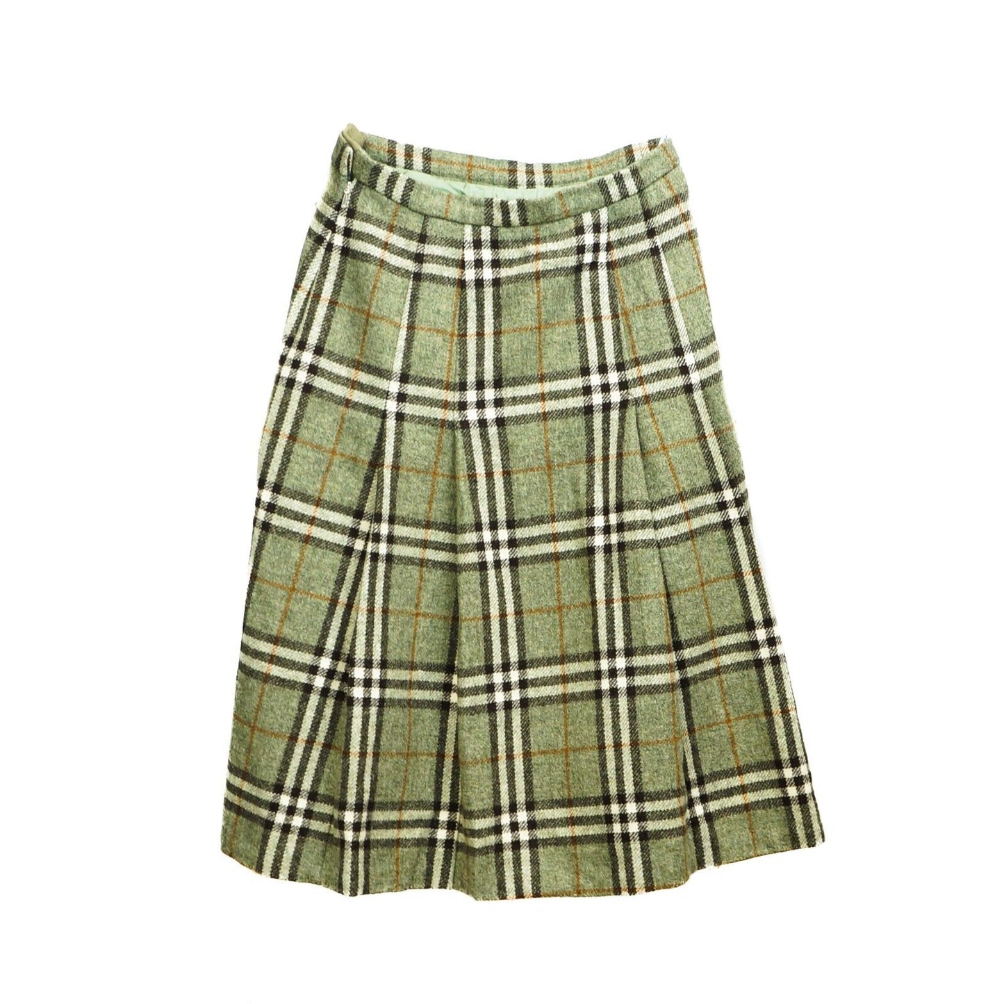 BURBERRY Check Green Wool Long Skirt Vintage 90s