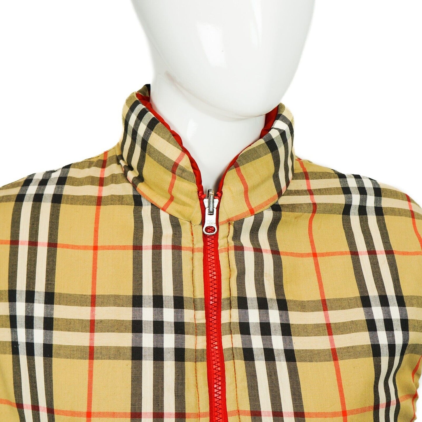 BURBERRY Check Puffer Vest Reversible Red Yellow Vintage 90s