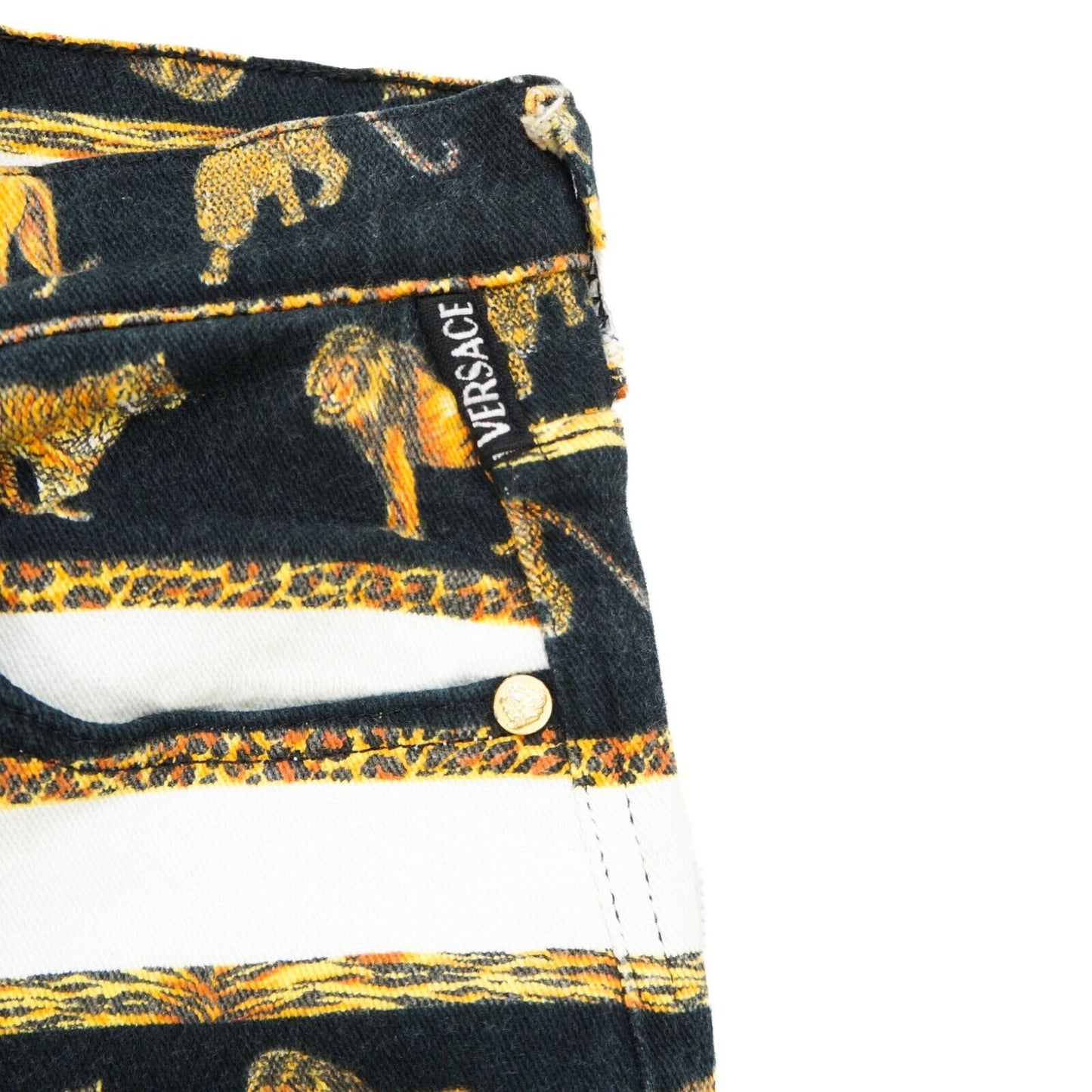 Vintage VERSACE Jeans Couture Women's Lion Tiger Print Pants Jeans 90s Rare