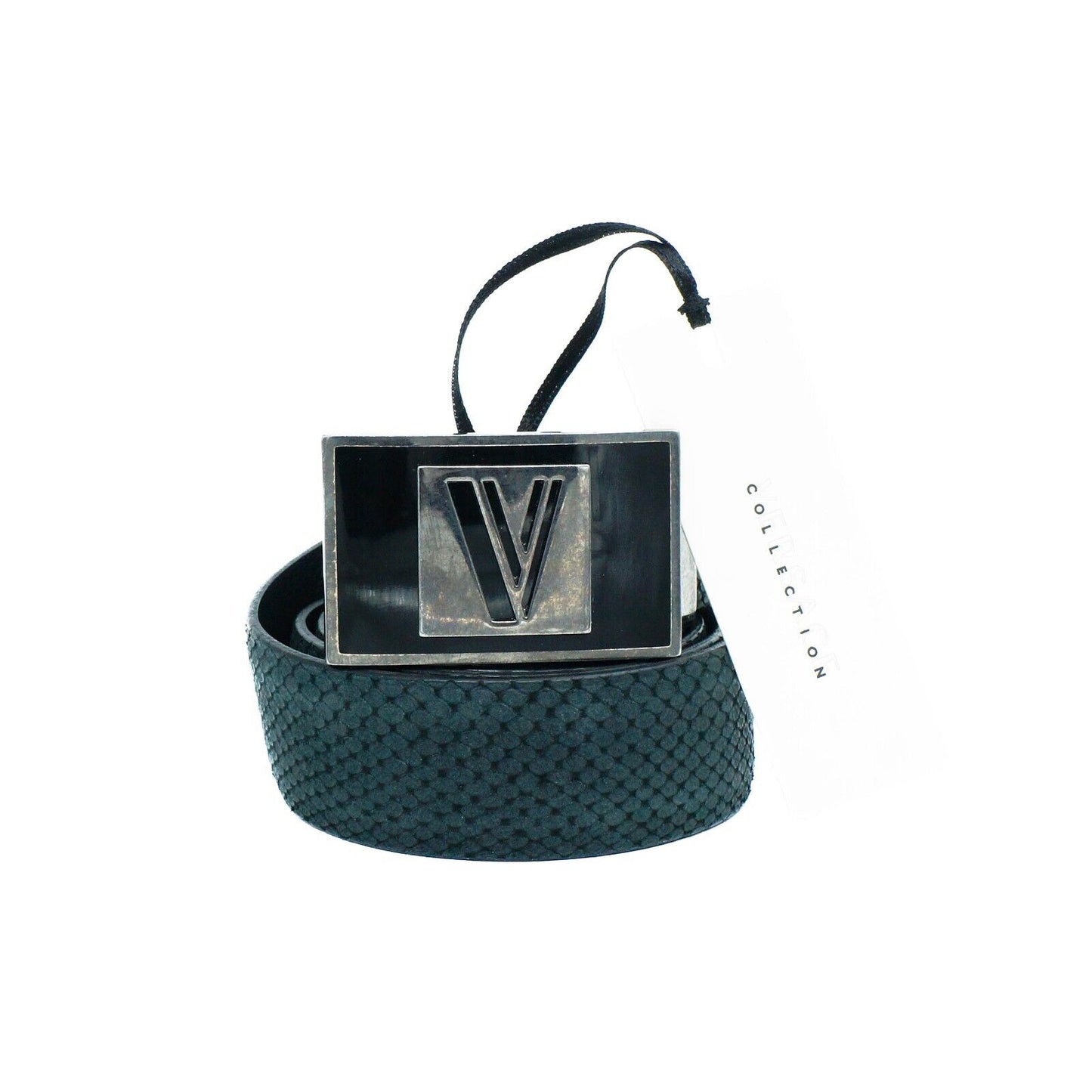 VERSACE Collection Green Leather Logo Belt Vintage 00s