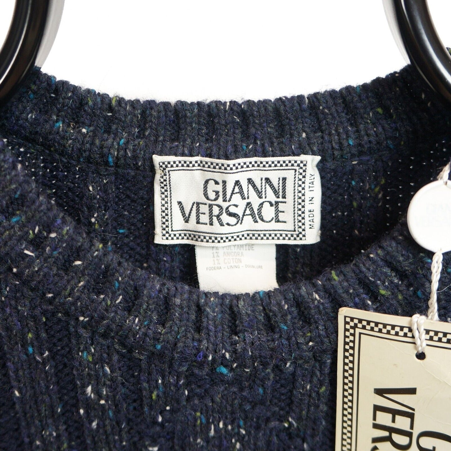 GIANNI VERSACE Knitted Vest Blue Black Vintage 80s 90s Size 48