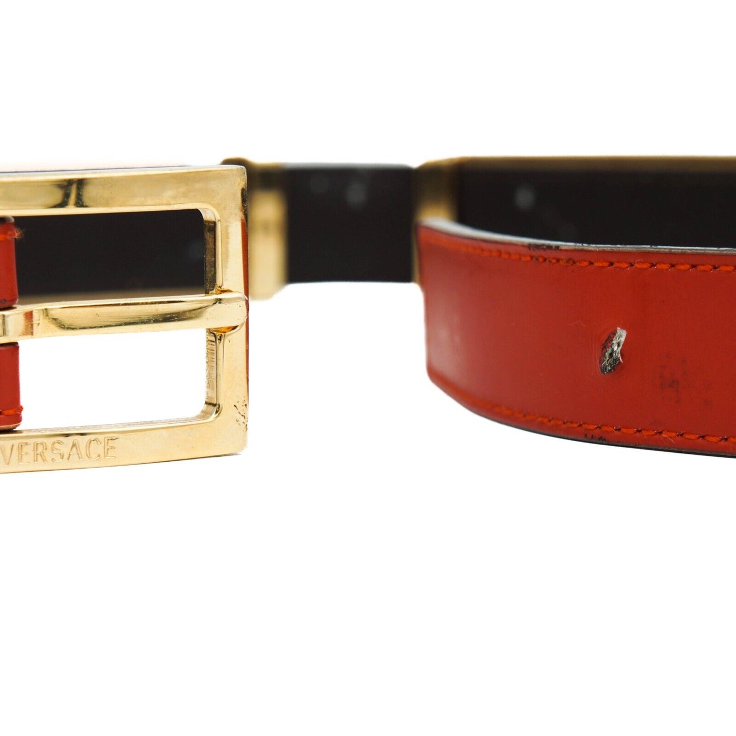 GIANNI VERSACE Snake Red Gold Leather Belt Vintage 80s 90s