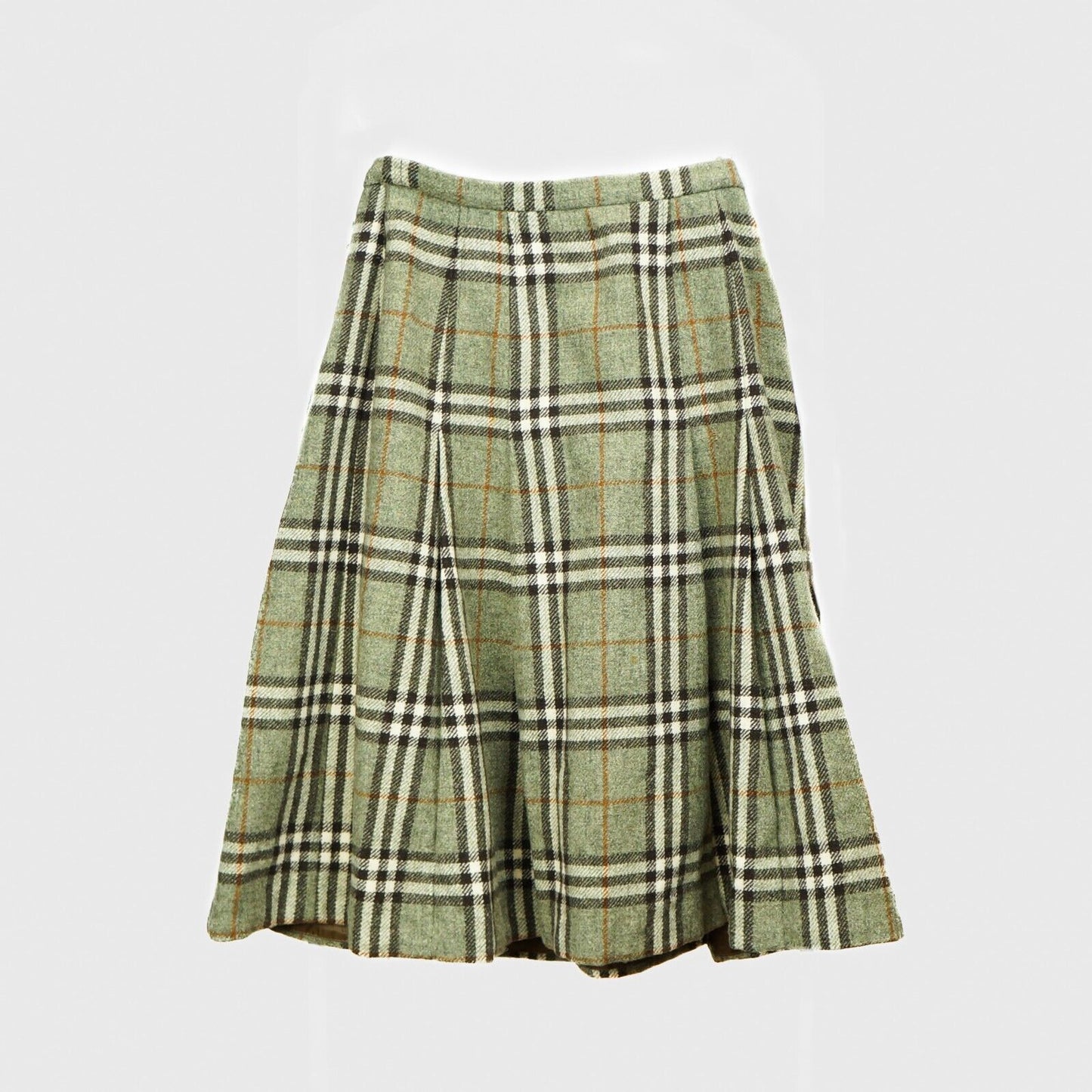BURBERRY Check Green Wool Long Skirt Vintage 90s