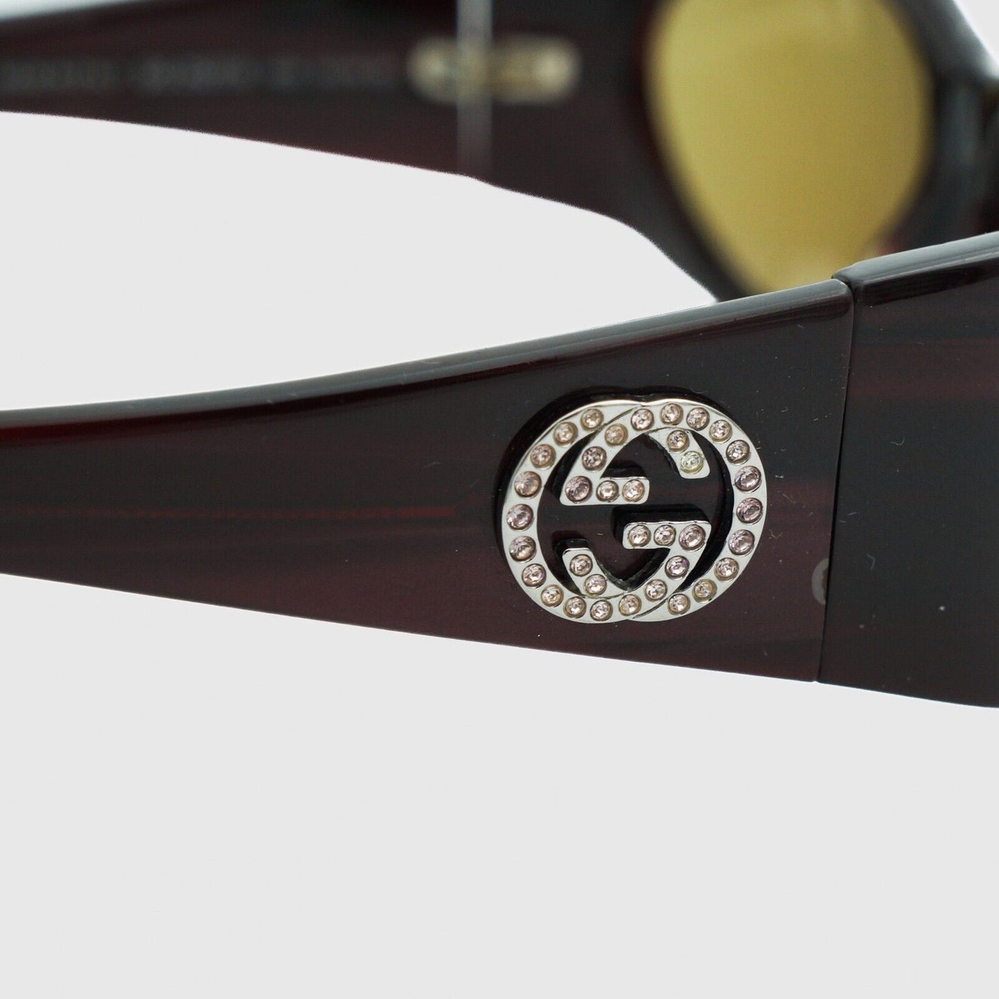 GUCCI GG 2527 Crystal Logo Oval Maroon Sunglasses Vintage 90s 00s