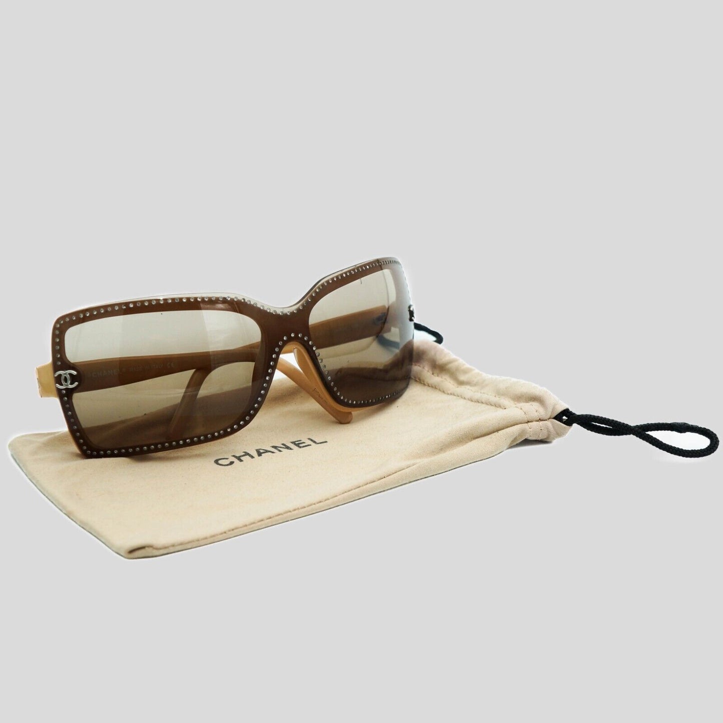 CHANEL 5065 Shield Brown Diamond Sunglasses Vintage 00s