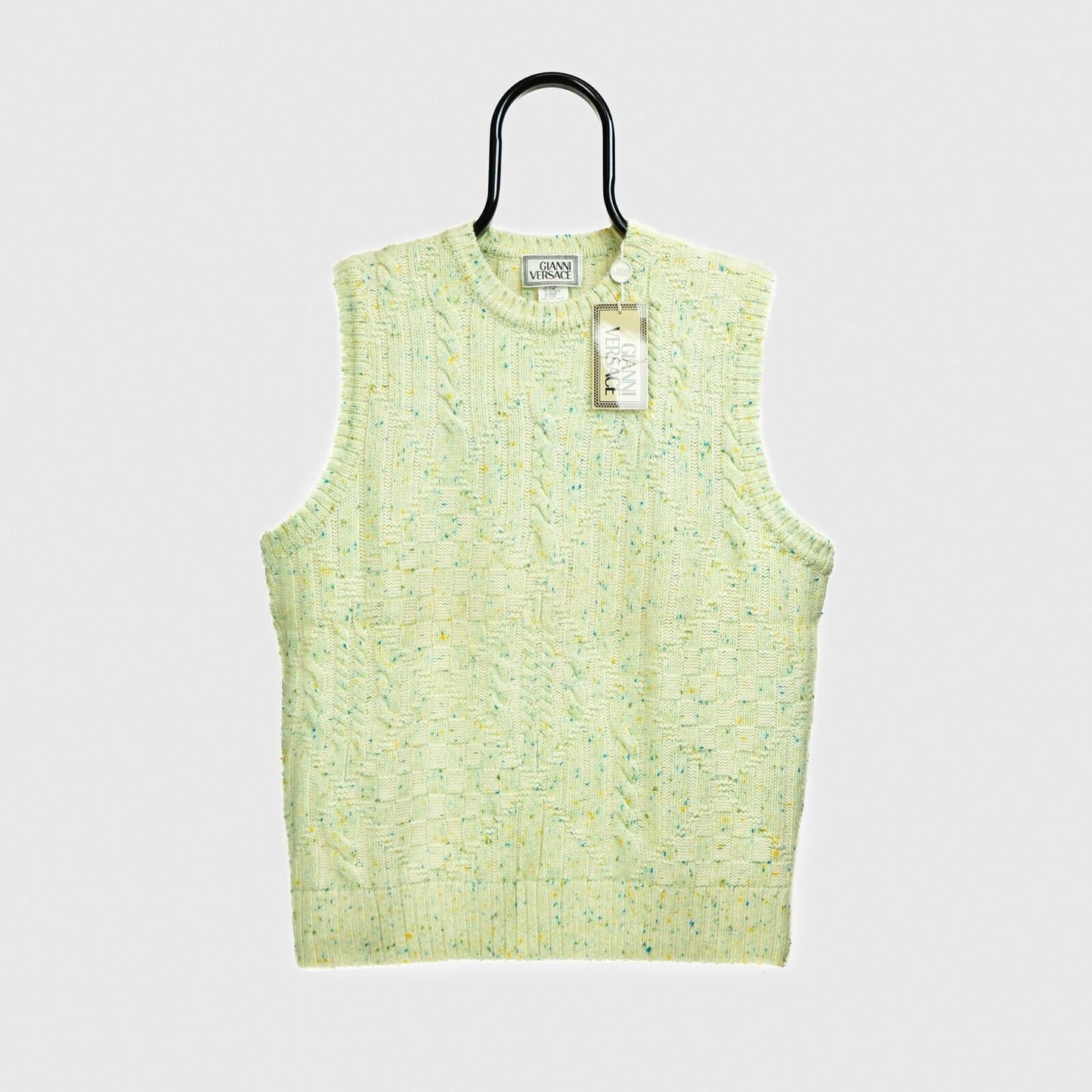 GIANNI VERSACE Knitted Vest Green Yellow Vintage 80s 90s
