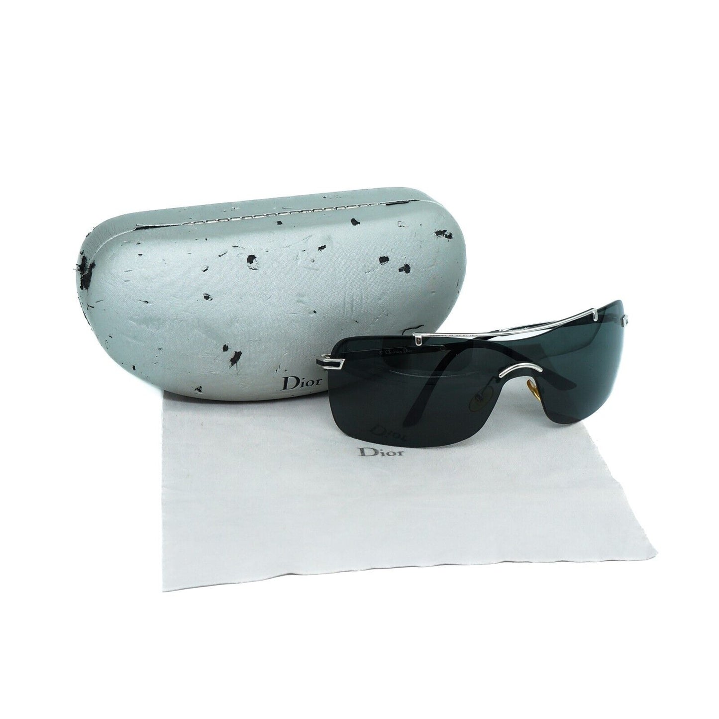 Christian DIOR AIR 2 Silver Black Shield Sunglasses Vintage 90s 00s